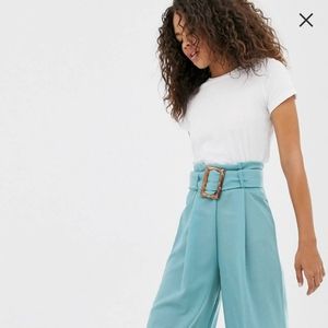 Tall Textured Wide Leg Pants with Buckle